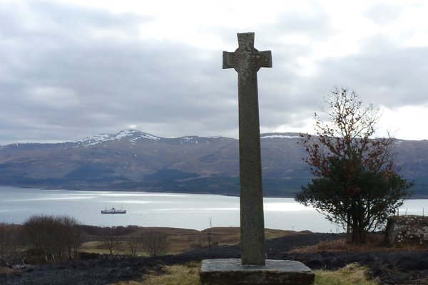 Fourteenth century Celtic Cross overlooking the Sound of Mull