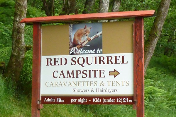 The sign for The Red Squirrel Campsite