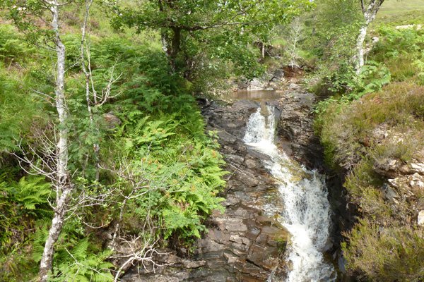 A waterfall at the top of the path