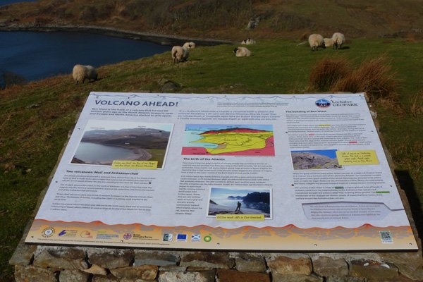 The Lochaber geopark interpretation board at teh Camas nan Gaell car park