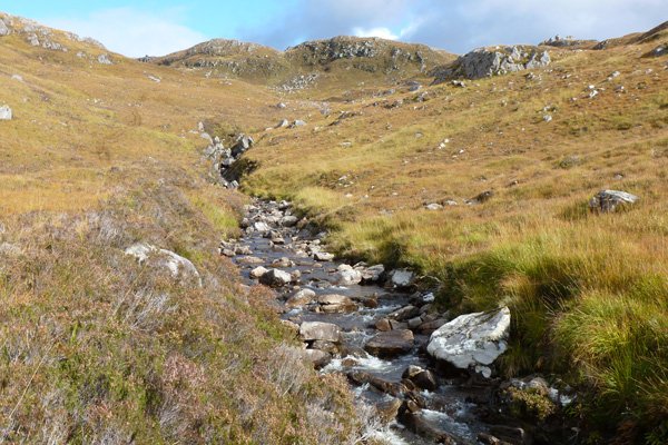Glenbeasdale Burn strewn with Boulders