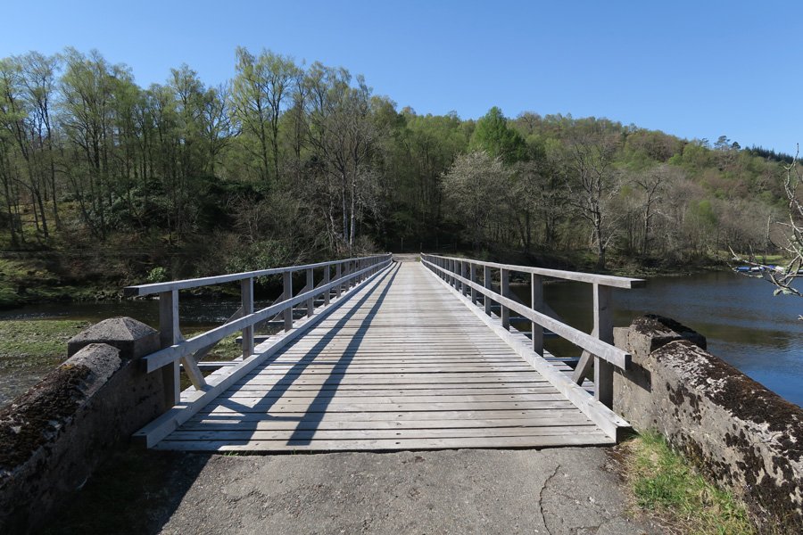 Crossing the bridge over The River Arkaig