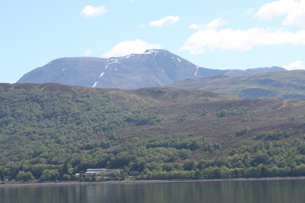 A view of Ben Nevis (or the grey elephant) from the salmon farm