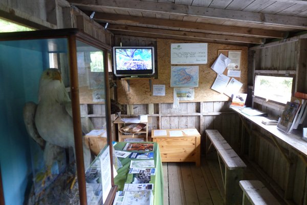 Inside the wooden hide and interpretation centre
