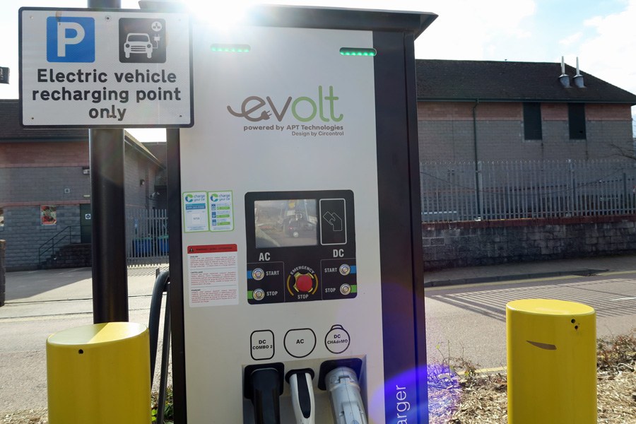 Electric Vehicle Rapid Charger in An Aird Car Park, Fort William