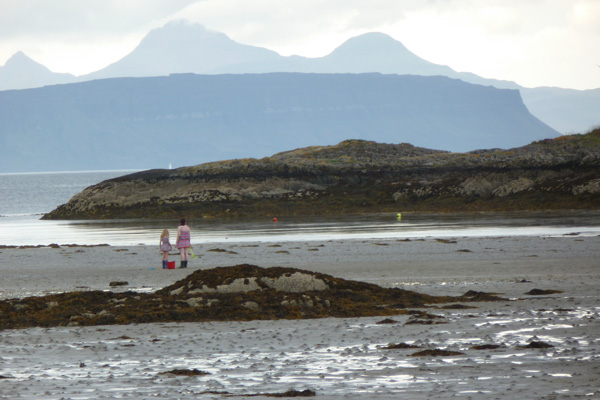 Looking out from Samalaman Beach to Eigg and Rum