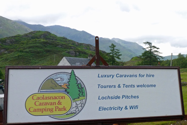 The sign for Caolasnacon Caravan and Camping Park