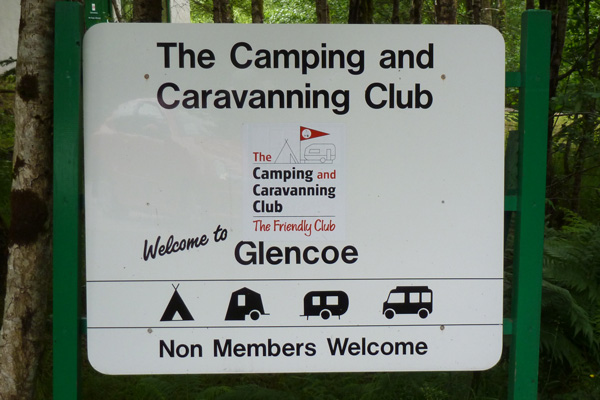 The sign for The Camping and Caravanning Club Site at Glencoe