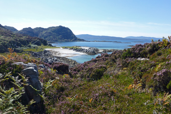 A first view of the beach with Eilean Shona behind.