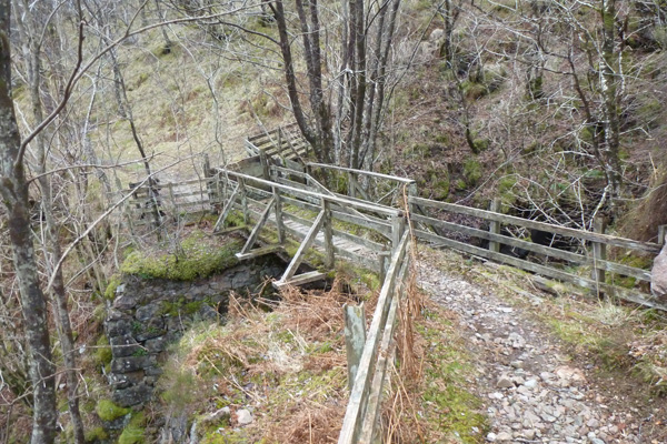 Rickety bridge on the path to the Strontian Leadmines