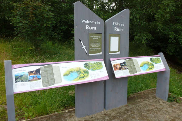 One of the interpretation boards on Rum
