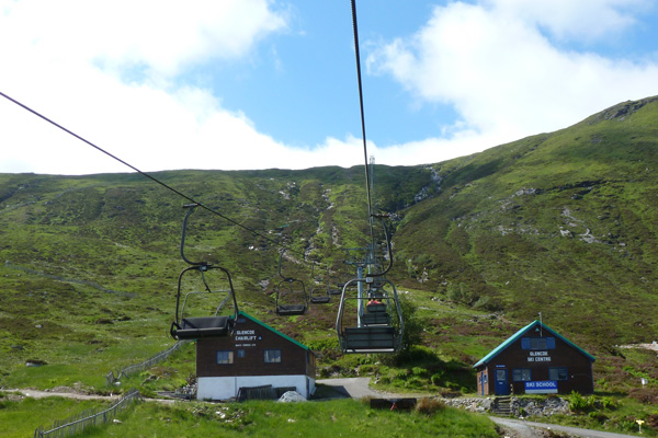 Views from the chairlift ascends the slopes of Meall a Bhuridh