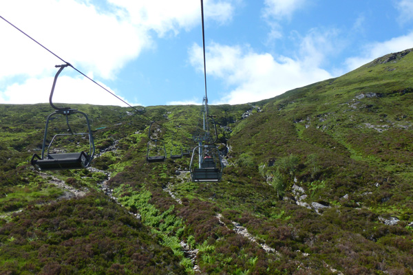 The chairlift as it ascends the slopes of Meall a Bhuridh